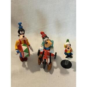 3 Vintage Goofy Toys -Riding a Tricycle/Playing Drum &  Toy Figure  Walt Disney